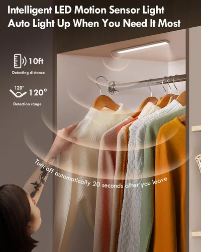 Vista 3 de Alivation Luces inalámbricas para debajo del gabinete, 52 luces LED de armario con sensor de movimiento, USB-C recargable, funciona con batería