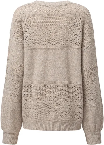 Vista 6 de SHEWIN - Suéter casual para mujer, manga larga, cuello en V, ligero, tejido de crochet, estilo sin botones