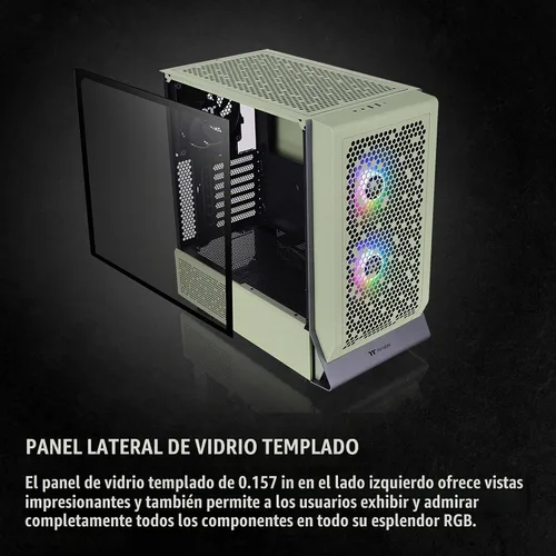 Vista 4 de Thermaltake Ceres 300 Matcha Green Mid Tower E-ATX carcasa para computadora con panel lateral de vidrio templado; 2 ventiladores CT140 ARGB