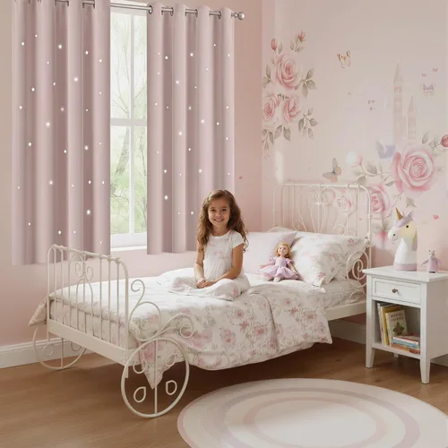 Vista 66 de NICETOWN - Cortinas de oscurecimiento de habitación con estrellas en rosa bebé, de 45 pulgadas de largo para dormitorio de niñas, cortinas