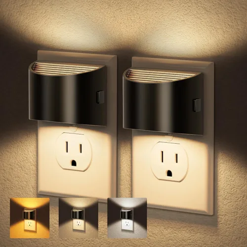 Vista 18 de JandCase Luz nocturna, luces nocturnas automáticas enchufables a la pared, paquete de 2 luces nocturnas modernas con sensor de luz automática, luz