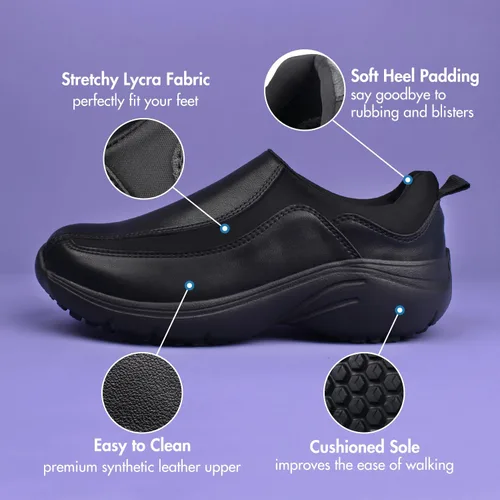 Vista 3 de Hawkwell Zapatos de enfermería de lycra ligeros sin cordones para mujer, zapatos de trabajo para el cuidado de la salud