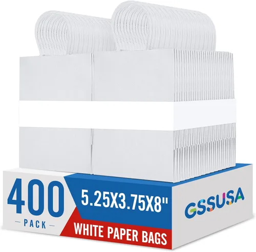 Vista 10 de GSSUSA Bolsas de papel negras de 8 x 4.25 x 10.5 pulgadas, 20 unidades, bolsa de papel de regalo con asas a granel, regalo de graduación, papel