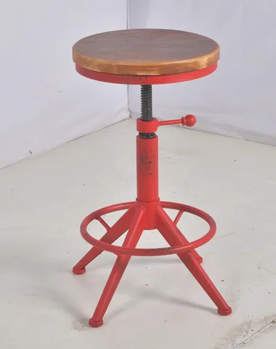 Vista 7 de Topower Taburetes de bar industriales de altura ajustable de 17.71 a 21.65 pulgadas, marco de metal con asientos redondos de madera, silla
