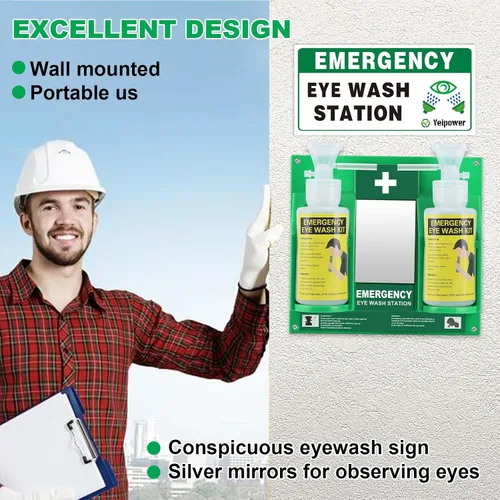 Vista 4 de Kit de estación de lavado de ojos portátil aprobado por la OSHA, botellas de lavado de ojos de emergencia Yeipower montadas en la pared, 16 onzas