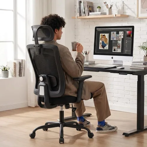 Vista 8 de Shintenchi Ergonomic Office Chair, High Back Mesh Desk Chairs with Headrest & Lumbar Support Adjustable, 3-Level Tilt Backrest Comfortable Gaming