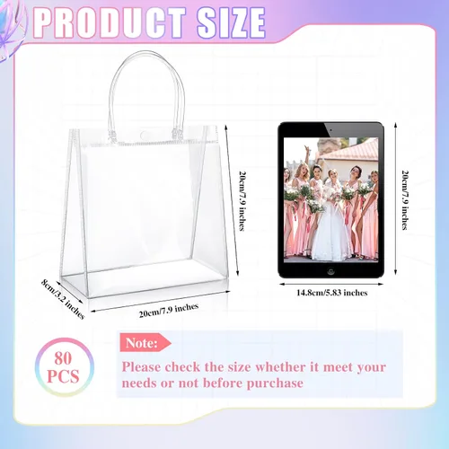 Vista 2 de Saintrygo 80 bolsas de regalo de plástico transparente con asas, pequeñas bolsas de regalo reutilizables de PVC transparente para compras, recuerdos