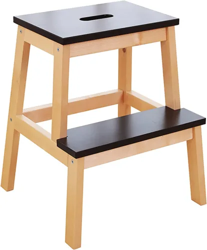 Vista 8 de QQXX Taburete de madera de 2 escalones para adultos, 400 libras, taburete portátil de cocina con mango ranurado, fácil de montar, taburetes de cama