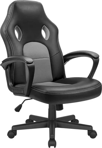 Vista 9 de Silla ejecutiva de piel para oficina, sala de conferencias o videojuegos con respaldo alto, ergonómica, ajustable., Blanco
