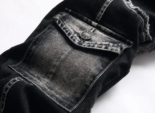 Vista 5 de XIMXIMMTIAN Jeans rectos de mezclilla para hombre con diseño de motociclista