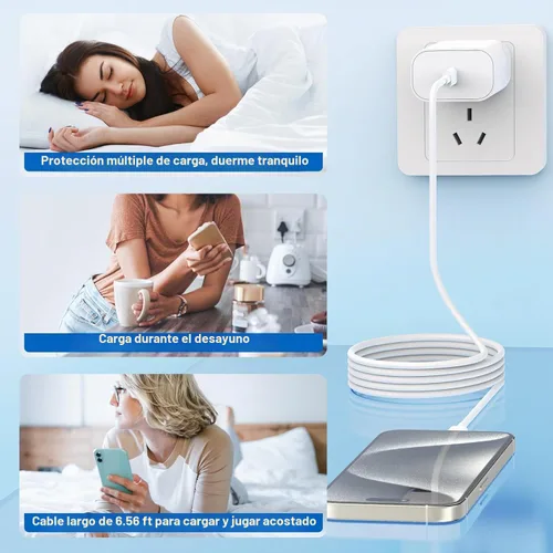 Vista 6 de Cargador rápido para iPhone, [certificado MFi] Paquete de 2 cables USB C a Lightning de 10 pies + cargador USB C de 20 W PD USB C adaptador de carga