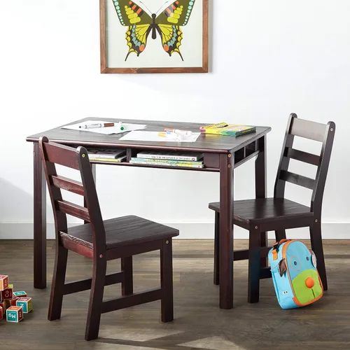 Vista 6 de Lipper International – Juego de 2 sillas y mesa rectangular para niños, color avellana, Madera, Espresso