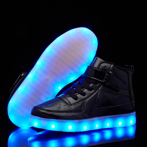 Vista 4 de Zapatos con luz LED para niños, carga USB, luz intermitente, zapatos deportivos de caña alta para niños y niñas, unisex
