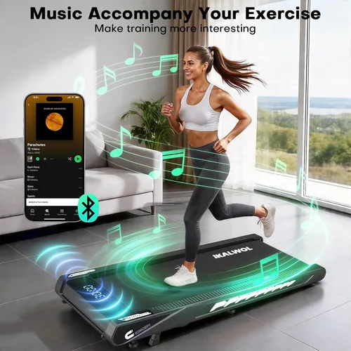 Vista 2 de 4-in-1 Walking Pad Treadmill with Speaker, 6.2MPH Walking Pad with 10% Incline, Under Desk Treadmills for Home with App Compatible, 2.75HP Brushless