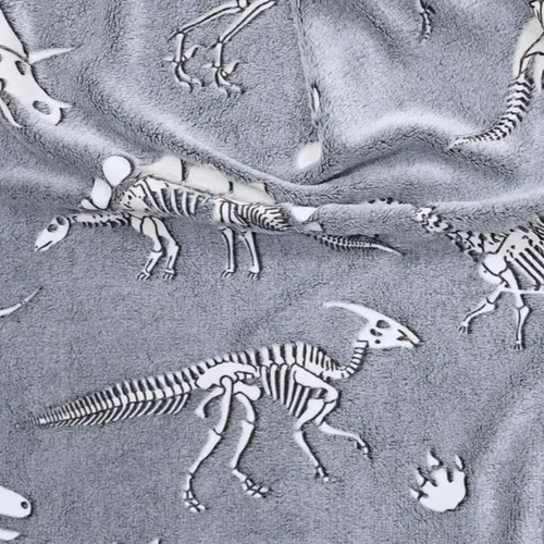 Vista 5 de Manta de dinosaurio que brilla en la oscuridad, manta de dinosaurio para niños, franela suave, regalos para amantes de los dinosaurios, mantas