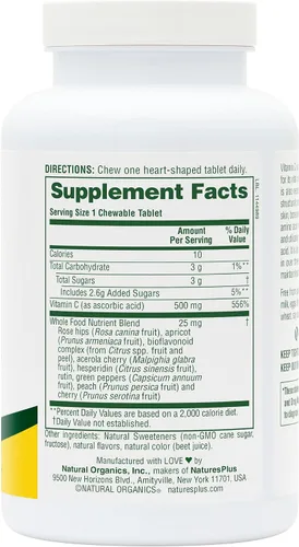 Vista 4 de NaturesPlus Lovites - 90 tabletas masticables en forma de corazón - 500 mg de vitamina C - Sabor natural a frutas - Vegano, sin gluten - 90 porciones