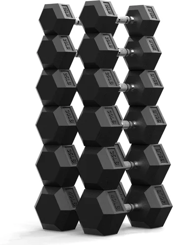 Vista 20 de Dumbbell Set 45-550lb, Rubber Encased, Strength Training Home Gym PAPABABE Complete & Durable Cast Iron Core Odorless PVC Antiroll Hex