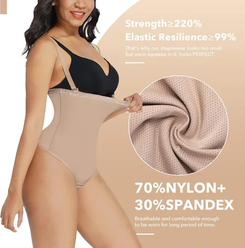 Vista 4 de FeelinGirl Tanga moldeadora para mujer, firme, triple control de abdomen, moldeador de cuerpo, cintura alta, faja invisible, bragas