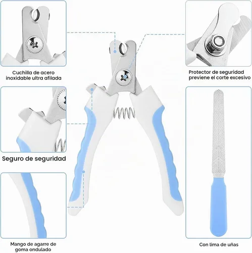 Vista 3 de Kit de aseo para mascotas, kit de limpieza automática con cortaúñas, peine de pulgas, cepillo de baño de champú, cepillo de dientes para dedos, Azul