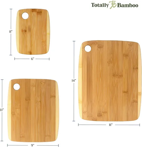 Vista 8 de Totally Bamboo Juego de tablas de cortar de bambú de dos tonos de 3 piezas, tablas de cocina reversibles para cortar y servir queso, carne, verduras
