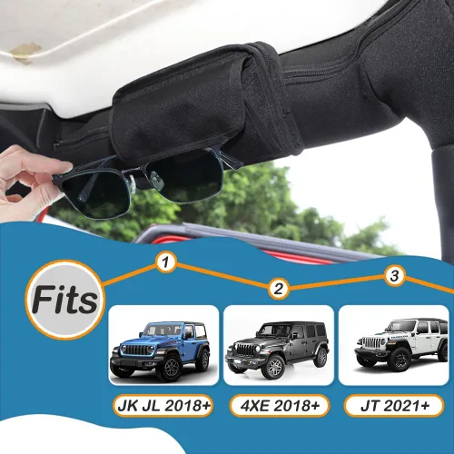 Vista 2 de YOCTM Soporte para lentes de sol para Jeep Wrangler JL JK JT Sports Sahara Freedom Rubicon X y Unlimited 2007-2025 Bolsa de almacenamiento