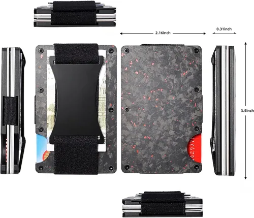 Vista 2 de MKVMK Billeteras minimalistas para hombre - Cartera de fibra de carbono - Cartera delgada para hombre, Forged Carbon Red, Minimalista