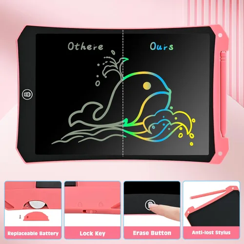 Vista 5 de Tableta de escritura LCD, paquete de 2 juguetes para niños pequeños, almohadilla de dibujo de 10 pulgadas, artículos esenciales de viaje para niños