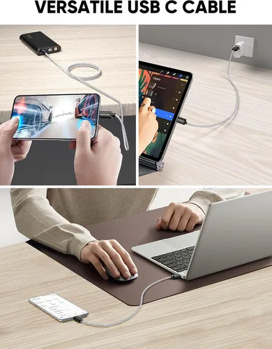 Vista 7 de CableCreation Cable corto USB a USB C de 6 pulgadas, carga rápida USB A a USB C, cable trenzado USB C macho a USB macho para banco de energía