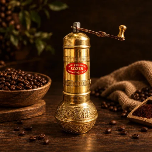 Vista 6 de Sozen - Molinillo de café manual de latón, molinillo de manivela ajustable para café turco, espresso y prensa francesa (6.4 pulgadas, latón clásico)