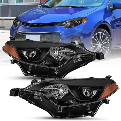 Vista 10 de SOCKIR - Conjunto de faros delanteros para Toyota Corolla 2014 2015 2016 Carcasa negra con reflector ámbar