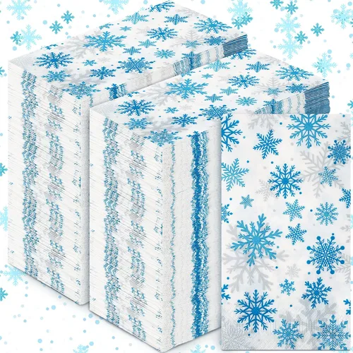 Vista 7 de Hotop Paquete de 300 servilletas desechables de Navidad con copos de nieve, toallas de mano desechables de papel para invitados, servilletas
