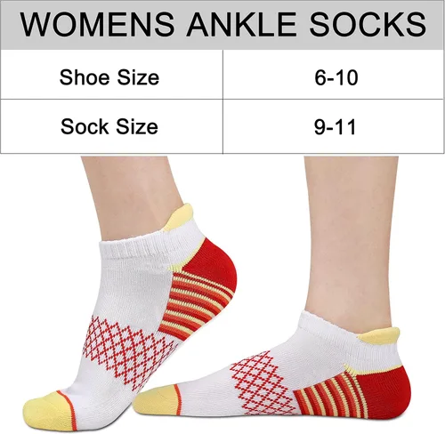 Vista 4 de eallco Calcetines de tobillo para mujer, calcetines deportivos acolchados con lengüeta, 6 pares
