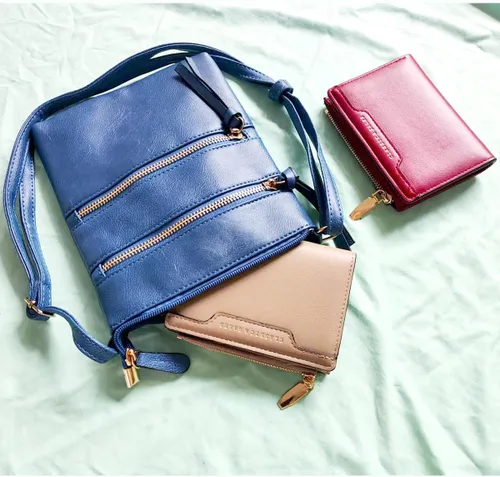 Vista 6 de Cartera de piel con bloqueo RFID, plegable, compacta, tarjetero para mujer, con cremallera y bolsillo para monedas con ventana de identificación