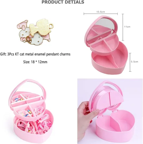 Vista 2 de Joyero rosa para adolescentes, lindo organizador de joyas de anime portátil de viaje, joyero Kawaii de dibujos animados para mujeres, estuche