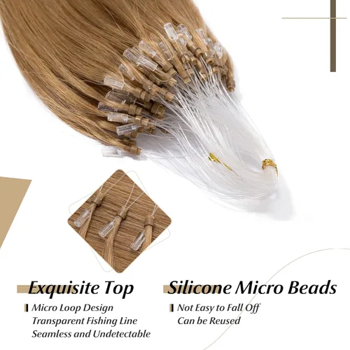 Vista 72 de SEGO Extensiones de cabello humano con micro cuentas, extensiones de cabello humano con micro bucle, lacio, natural, fusión fría, 1.76 oz/paquete