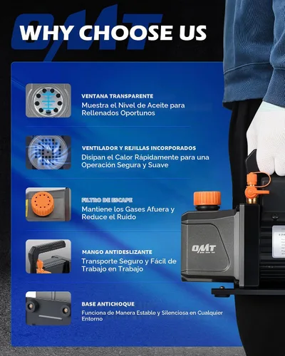 Vista 8 de Orion Motor Tech - Bomba de vacío y juego de medidores de AC, bomba de vacío de 1/3 hp, kit de manómetro de 4 cfm con detector de fugas, 4 mangueras