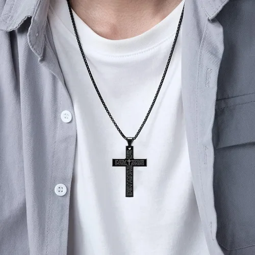 Vista 6 de Rnivida Men's Cross Necklace with Lord's Prayer, Stainless Steel Christian Cross Pendant Necklace for Men Teen Boys