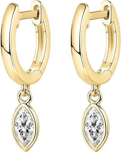 Vista 3 de PAVOI Aretes colgantes de plata de ley S925 chapados en oro de 14 quilates para mujer, adorno religioso cruz, mal de ojo, trébol, celta, aretes