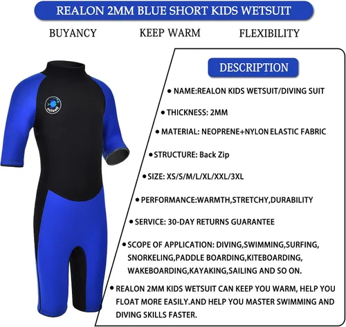 Vista 3 de Traje de neopreno de 3 mm para niños, niñas, niños pequeños y jóvenes; traje de baño completo térmico para agua fría; cremallera en la espalda
