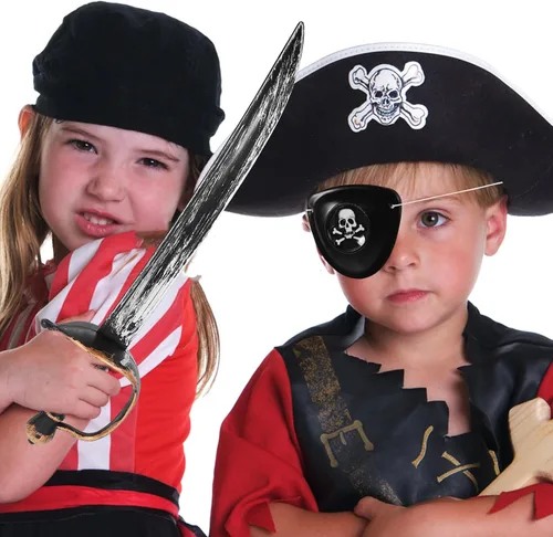 Vista 3 de Espadas piratas de plástico, con parche de ojo, accesorios de plástico samurái de anime, caballero pirata, Halloween, suministros de fiesta