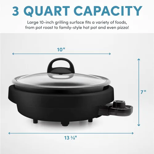 Vista 10 de Aroma Housewares – asp-137 3-cuartas/10-pulgadas 3 en 1 olla con placa de parrilla, Negro