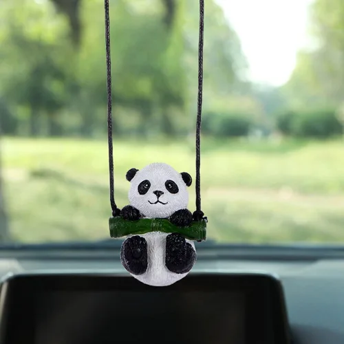 Vista 5 de Surakey Panda colgante colgante de coche creativo lindo rama de resina oscilante animal panda espejo retrovisor interior hogar encantos decorativos
