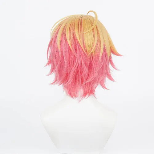 Vista 4 de XiongXiongLe Peluca corta y rizada para cosplay, anime Oshi no Ko Aqua Aquamarina, Hoshino, rubio, naranja, pelucas de repuesto para niños