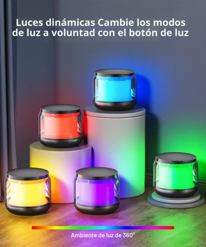 Vista 7 de NOTOKA Mini Altavoces Portátiles Bluetooth Inalámbricos, Emparejamiento TWS, Pequeño Altavoz Bluetooth con Luces y Cordón, Regalos