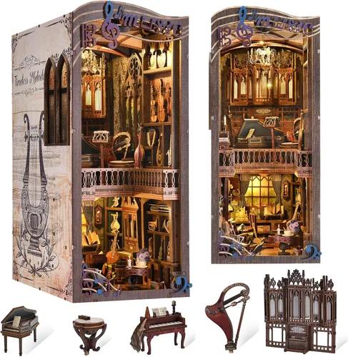 Vista 10 de fifijoy Kit de Rincón de Libros - Kit de Casa en Miniatura DIY para Adultos, Kit de Construcción de Casa Pequeña Cafetería Retro de los años 50
