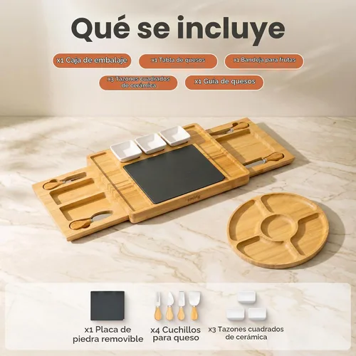 Vista 2 de SMIRLY - Juego de tablas de bambú para charcutería con accesorios para servir (2 cajones)