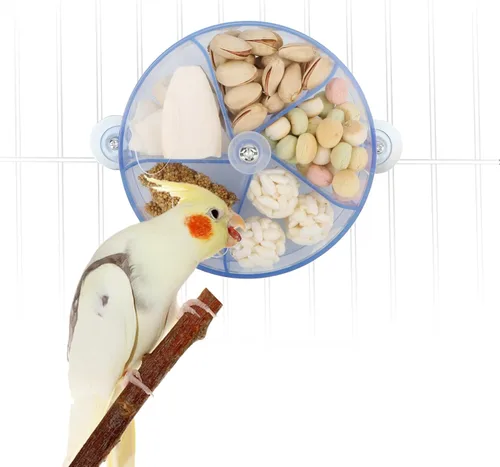 Vista 8 de Bird Creative Foraging System Wheel Seed Food Ball Rotate Training Toy para loros pequeños y medianos Periquitos Cacatúa Conure (azul)