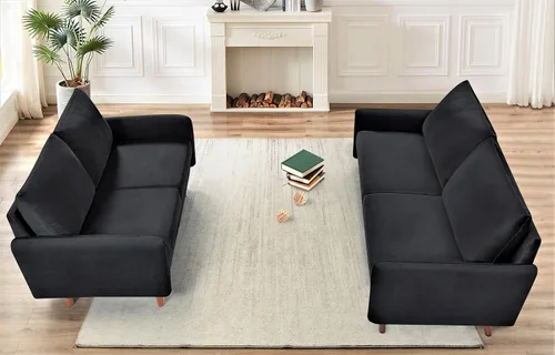 Vista 5 de Container Furniture Direct Kent - Juego de sofá de 2 piezas para salas de estar modernas y espacios compactos, muebles de estudio con diseño Negro