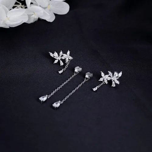 Vista 4 de Sluynz - aretes de plata esterlina 925, con diseño de hojas, para mujeres, adolescentes. Cristales brillantes de zirconia cúbica, aretes colgantes.
