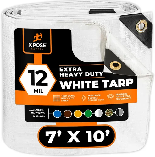 Vista 185 de Xpose Safety Lona protectora de polietileno plateado resistente de 5 x 7 pies - Funda protectora multiusos - Duradera, resistente al agua